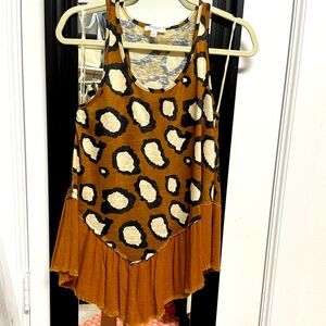 Umgee Brown Leopard Print Tank Top with Ruffle Hem